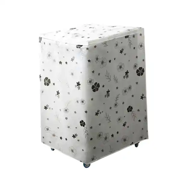 Comandă simplu | Husă de protecție pentru mașină de spălat cu încărcare de sus 86 x 62 x 55 cm Motiv flori alb-negru Fermuar sus și în față PEVA husă împotriva prafului și murdăriei