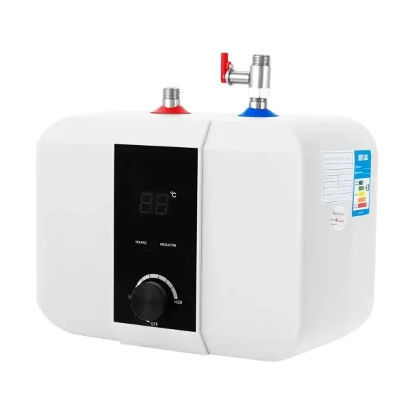 Încălzitor de apă electric cu rezervor de 1500 W, cu volum de 6 l și ecran LED pentru reglarea temperaturii, cu dimensiuni de 33 x 23 x 24 cm, de culoare albă | Top vânzări
