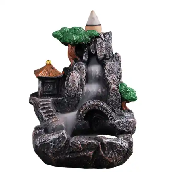 Cumpără online | Lampă cu aromă cu fum care curge Mic decor cu cascadă de fum Suport pentru conuri de tămâie Cămâială cu fum invers Semineu parfumat cu motivul unui pod de piatră 10 x 8,5 x 11,5 cm