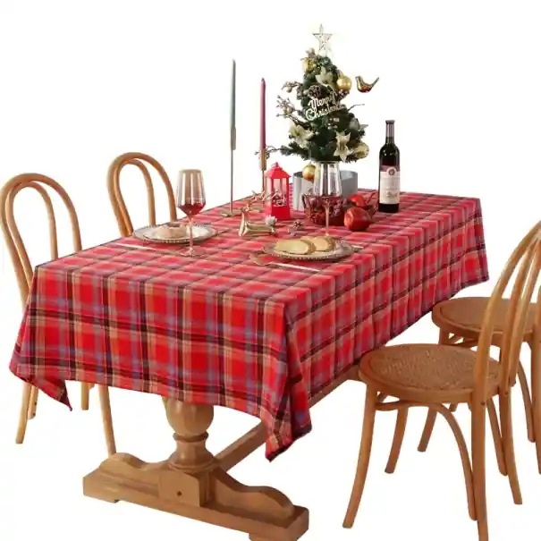 Preț atractiv - Mâncăruri de Crăciun cu model în carouri roșu 140 × 180 cm Mâncăruri colorate țesute pentru masa de dining cu model decorativ roșu pentru servirea mesei acasă