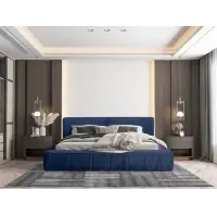 Pat 180x200cm tapitat cu Catifea Albastru Naomi | Reducere extra