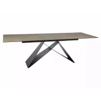 Masa Extensibila de 12 persoane din Sticla securizata+Ceramica Maro deschis si Metal Negru mat DxH77cm Westin | Bestseller