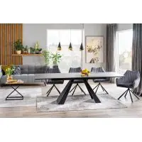 Masa extensibila cu blat din Sticla securizata Gri antracit cu picioare din Metal Negru L180x260cm Salvadore | Preț excelent