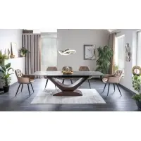 Masa dreptunghiulara extensibila din Ceramica si MDF Gri/Maro Dolce L180-240xH76cm | Plasează comanda acum