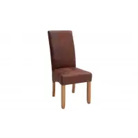 Preț de fabrică | Set 2 scaune tapitat cu Microfibra Maro si picioare din Lemn Maro H110xL45xA55cm Casa