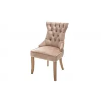 Set 2 scaune tapitat cu Catifea Bej cu picioare din Lemn masiv Maro H96xL57xA63cm Castle | Super ofertă