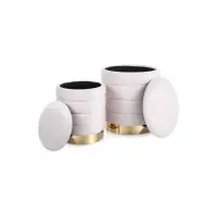 Produs recomandat | Set 2 tabureti cu spatiu depozitare tapitat cu Catifea Bej D30/40xH38/45cm Britta