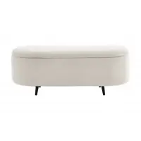 Acum disponibil | Bancheta cu spatiu de depozitare din Metal Negru si Stofa boucle Alb H45xL110cm Voque