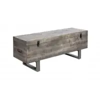 Acum disponibil - Bancheta cu spatiu de depozitare din Metal Negru si Lemn de mango Gri H47xL115cm Loft