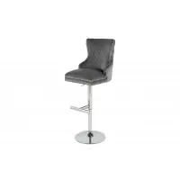 Set 2 scaune de bar din Otel inoxidabil Argintiu si Catifea Gri H108-130xL50cm Castle | Comandă azi