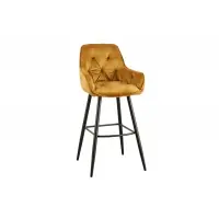 Scaun de bar tapitat cu Catifea Galben cu picioare din Metal Negru H107xL51xA54cm Milano - Se vinde rapid