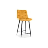 Scaun de insula tapitat cu Catifea Galben cu picioare din Metal Negru H92xL45xA37cm Chic | Premium