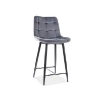 Selecție de top | Scaun de insula tapitat cu Catifea Gri cu picioare din Metal Negru H92xL45xA37cm Chic