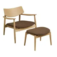 Set fotoliu cu taburet din Stofa Maro si Lemn de stejar Maro L68 / 43xH72 / 38cm Olvera - Outlet