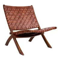 Fotoliu din Lemn de tec Maro si Piele Maro H73xL66xA74cm Perugia Folding | Produs nou