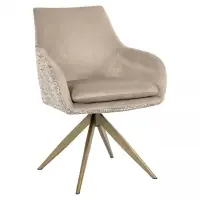 Calitate premium - Scaun pivotant tapitat cu Catifea/Stofa Bej cu picioare din Metal Auriu H88xL63xA65cm Lisonne Richmond interiors