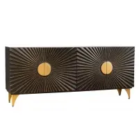 Comoda din Lemn de mango Negru/Auriu si Metal Negru L177xH75cm SOLARIS - Preț excelent