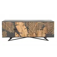 Comoda din Lemn de mango Gri antracit/Maro si Metal Negru L160xH75cm Tropical | Ultima șansă