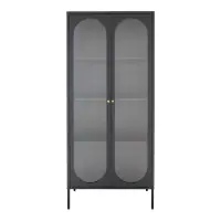 Calitate superioară - Dulap cu 2 usi din Sticla transparenta si Metal Negru L80xH180cm Adelaide
