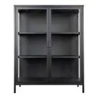 Calitate profesională | Comoda cu 2 usi din Sticla transparenta si Metal Negru L80xH101cm Brisbane