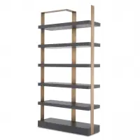 Biblioteca din Lemn masiv de stejar si Alama Negru/Auriu GEO L120xH230cm | Comandă azi
