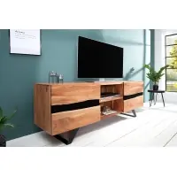 Ofertă excelentă - Comoda TV din Lemn masiv de salcam si Metal Maro/ Negru Amazon L160xH65cm