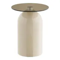 Produs nou | Masuta laterala din Metal Bej si Sticla securizata Gri D40xH52cm Ravello