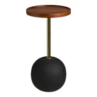 Masuta laterala din Metal Alama/Negru si Lemn de mango Maro D30xH56cm Sirone - Direct din fabrică