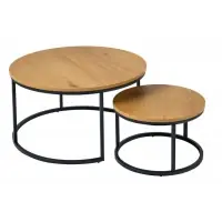 Recomandare | Set 2 masute de cafea din MDF Maro si Metal Negru D50/80xH34/45cm ELEGANCE
