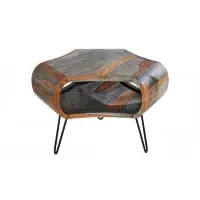 În stoc | Masuta de cafea din Lemn de sheesham Maro/Gri si Metal Negru L70xH46cm Organic living