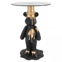Promoție specială | Masuta laterala Rotunda din Sticla Transparent si Polirasina Negru/Auriu D48.5xH69cm Ice bear Richmond Interiors