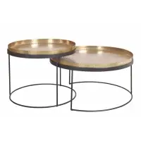 Set 2 masute de cafea Rotunde din Metal Auriu/Negru D46/57xH32/40cm Elements | Ofertă limitată