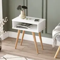 Masuta laterala Dreptunghiulara din PAL Melaminat si Metal Alb/Bej L51xH56cm VT1-W | Direct din fabrică