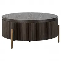 Ofertă avantajoasă - Masuta de cafea Rotunda din Lemn de stejar si Metal Maro/Bronz D95xH42cm Luxor Richmond Interiors