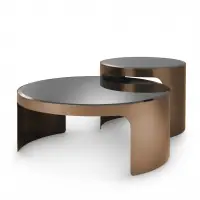 Ofertă online | Set 2 masute de cafea Rotunde din Otel inoxidabil si Sticla securizata Maro/Negru D60/90xH38/47cm Piemonte