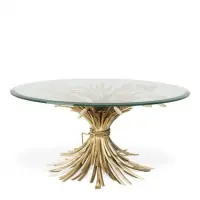 Produs lansat recent - Masuta de cafea rotunda din sticla securizata si Metal transparent/Auriu D90xH43cm BONHEUR