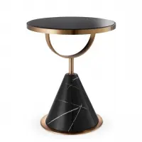 Lansare recentă | Masuta de colt rotunda din Metal si marmura artificiala Negru D49.5xH60.5cm Park Lane