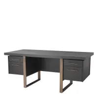 Birou din Lemn masiv de stejar si Alama Gri/Maro CANOVA L180xH76cm | Super preț