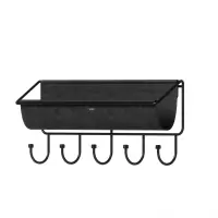 Selecție premium - Cuier de perete cu 5 agatatoare si spatiu de depozitare din Metal Negru Hammock L41xH17cm