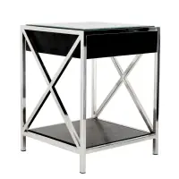 Preț de ofertă - Noptiera din Otel inoxidabil Argintiu si Oglinda L47xH61cm Beverly Hills Eichholtz