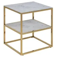 Noptiera din Sticla Alb cu efect de marmura si Metal Auriu L45xH50.5cm Alisma | Produs vedetă