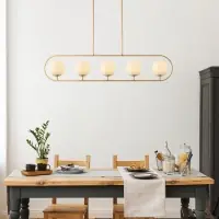 Lustra din Metal Auriu si Sticla Alb H91xL122cm 5 becuri E14 15W Jewel | Super preț