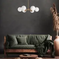 Lustra din Metal Auriu Vintage si Sticla Alb H72xD73cm 6 becuri E14 40W Akkas - Reducere suplimentară