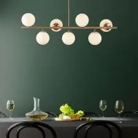 Calitate superioară - Lustra din Metal Auriu Vintage si Sticla Alb H85xL113cm 7 becuri E14 40W Fazli