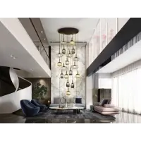 Economisește acum - Candelabru din Metal Negru/Alama si Sticla Multicolor D113xH500cm Norma
