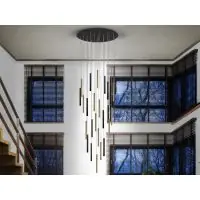 Lustra rotunda cu inaltime reglabila din Metal Negru/Auriu cu LED D90xH300cm Varas cu telecomanda - Calitate profesională