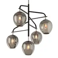 Lustra rotunda cu inaltime reglabila din Sticla Negru cu 5 becuri D91xH222cm Odyssey - Calitate premium