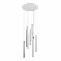 Lustra rotunda cu inaltime reglabila din Metal Alb/Argintiu cu LED D42xH140cm Varas - Super preț