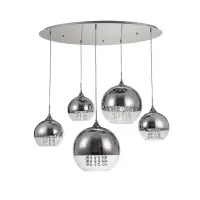 Preț redus | Lustra ovala cu inaltime reglabila din Sticla Transparent cu 5 becuri L91x65xH95cm Fermi