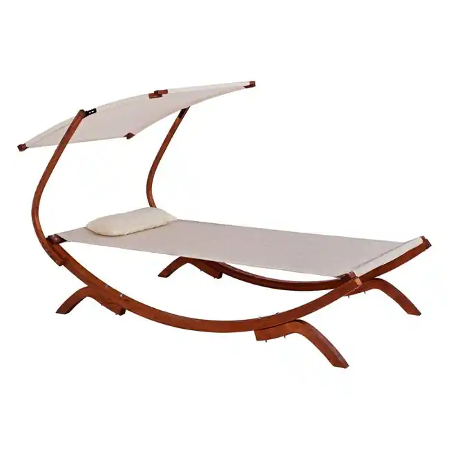 Sezlong din lemn, nuc/bej, 105x221x162 cm | Produs popular